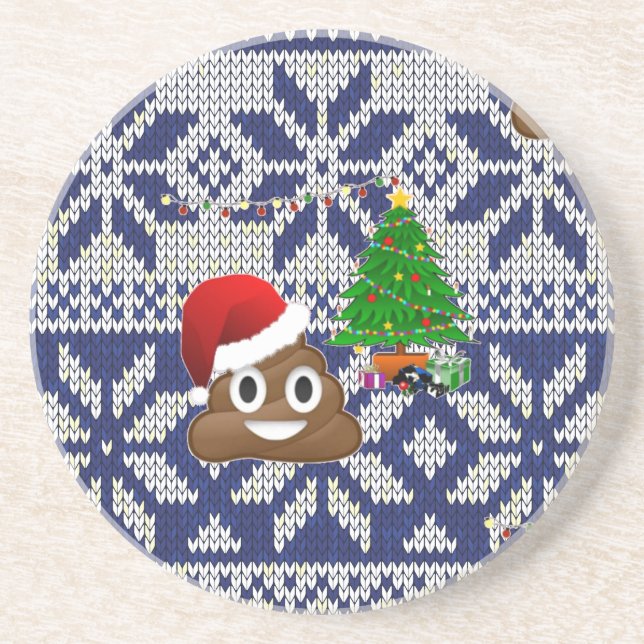 Porta-copos De Arenito feio cocô de suéter de Natal emoji (Frente)