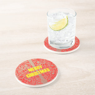 Porta-copos De Arenito Feliz Ouro de Natal Red Snow Glitter Hearts Art