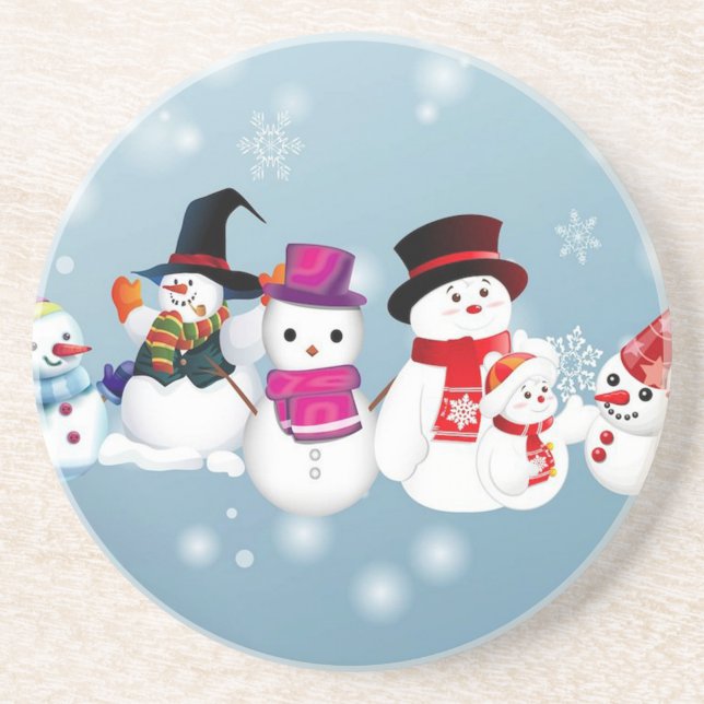 Porta-copos De Arenito Felizes Feriados Snowmen (Frente)