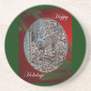 Porta-copos De Arenito Feriados Felizes Do Whitetail Deer Spike Buck