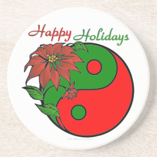 Porta-copos De Arenito Festa Yin Yang Poinsettia Verde Vermelho