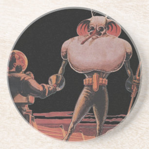 Porta-copos De Arenito Ficção Científica Vintage Astronauta Apertar Mão A