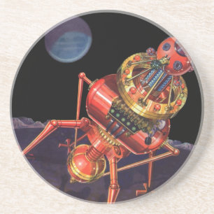 Porta-copos De Arenito Ficção Científica Vintage Astronauta com Robô Alie