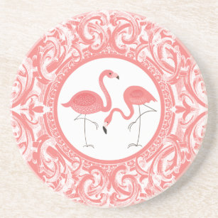 Porta-copos De Arenito Flamingos Cor-De-Rosa, Cuja Garganta Se Enrola