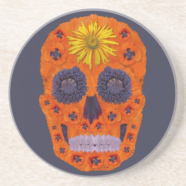 Porta-copos De Arenito Flor - Caveira 1 (Frente)