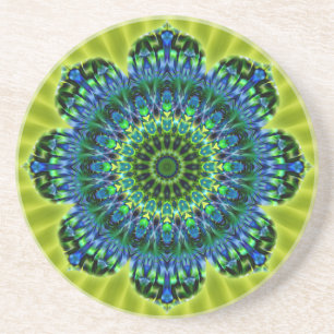 Porta-copos De Arenito Flor lightgreen verde do azul da mandala