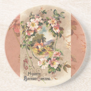 Porta-copos De Arenito Floral Country de Aniversário Vitoriano Vintage Sé
