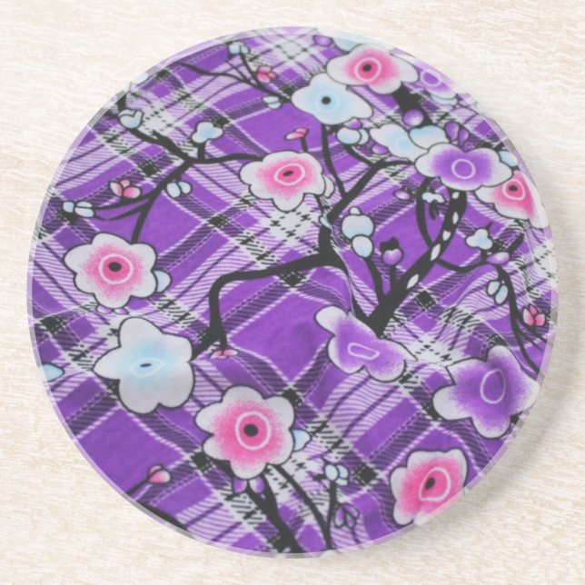 Porta-copos De Arenito Floral Roxo (Frente)