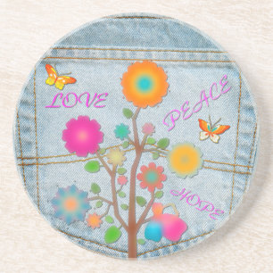 Porta-copos De Arenito Flores no Bolso Traseiro de Jeans Paz Amor Esperan