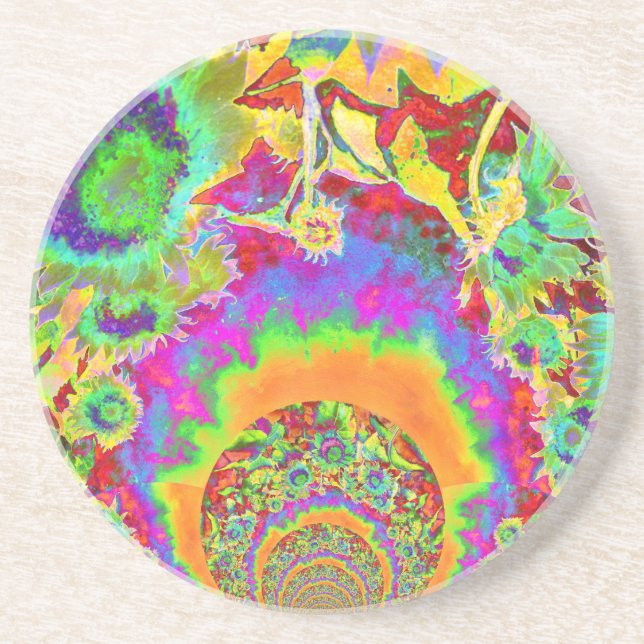 Porta-copos De Arenito Flores solares elegantes boêmicas (Frente)