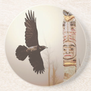 Porta-copos De Arenito Flying Raven & Totem-Pole Fantasy Art