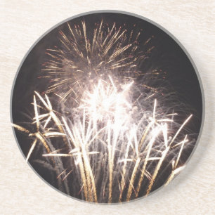 Porta-copos De Arenito Fogos de Artifício Brancos e Dourados I Celebração