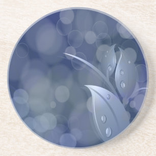 Porta-copos De Arenito Folhas de Bokeh Azul
