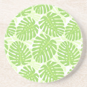 Porta-copos De Arenito Folhas De Plantas Tropicais - Padrão De Monstera