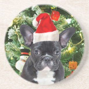 Porta-copos De Arenito Francês Bulldog Ornamento de Árvore de Natal Snowm