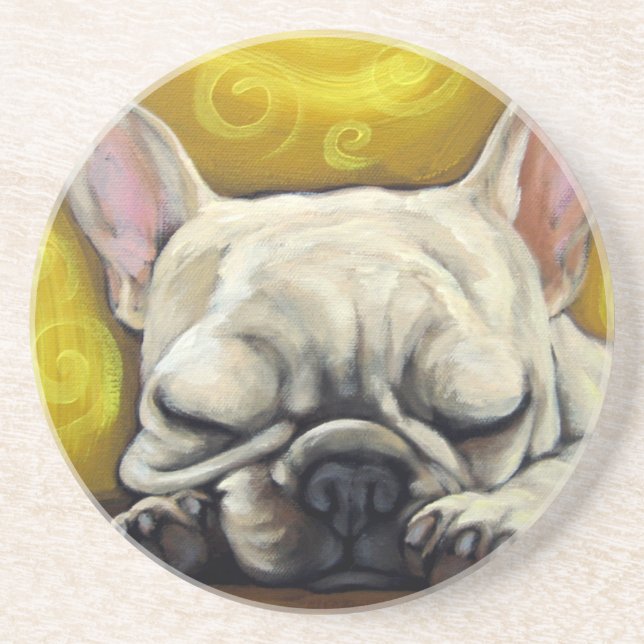 Porta-copos De Arenito Frenchie sonolento (Frente)