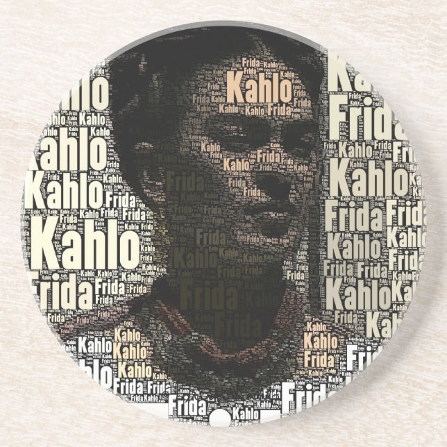 Porta-copos De Arenito Frida Kahlo Lettering Portrait (Frente)
