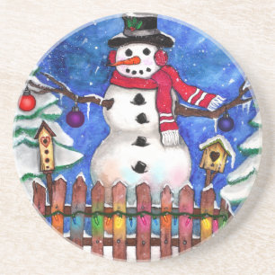 Porta-copos De Arenito Garden Snowman