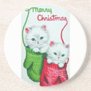 Porta-copos De Arenito Gatinhos no Feliz Natal dos mitenes