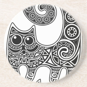 Porta-copos De Arenito Gato Floral