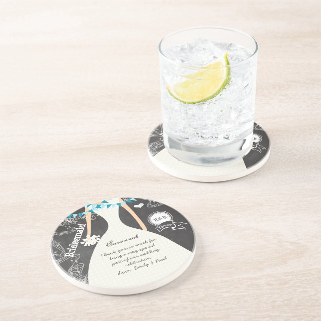 Porta-copos De Arenito Gift de Casamento Chalkboard Bridesmaid Keepsaet (Lateral)