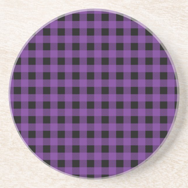 Porta-copos De Arenito Gingham Grape e Preto (Frente)
