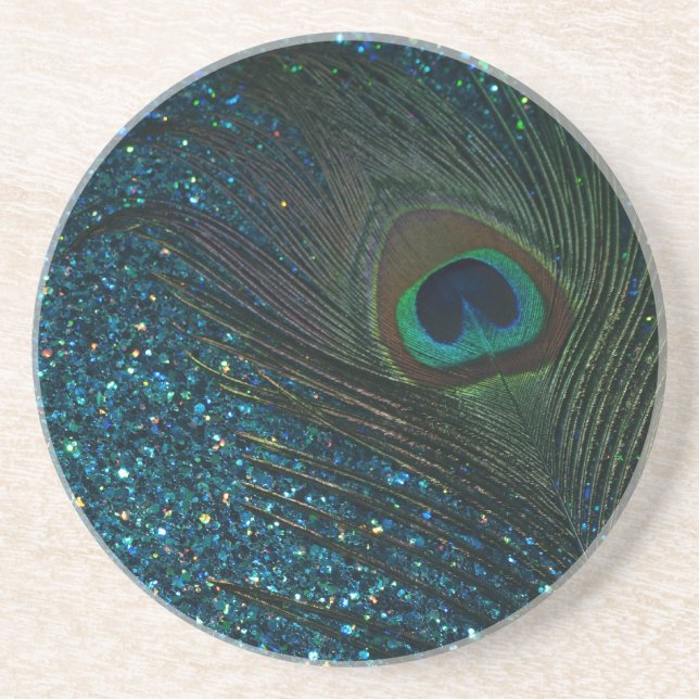 Porta-copos De Arenito Glittery Aqua Peacock (Frente)