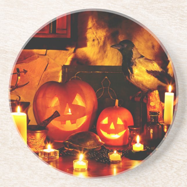 Porta-copos De Arenito Halloween Pumpkin Lanterna (Frente)