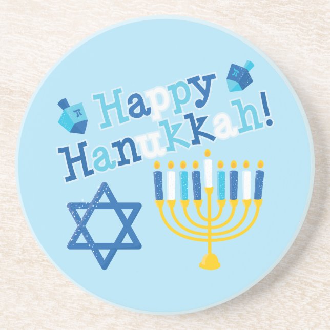 Porta-copos De Arenito Happy Hanukkah (Frente)