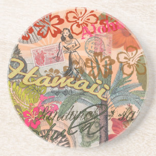 Porta-copos De Arenito Hawaii Hula Viagem Flower Vintage