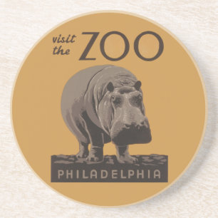 Porta-copos De Arenito Hippopotamus Vintage WPA Zoo Poster Arte Hipo