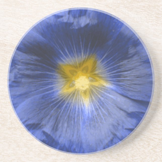 Porta-copos De Arenito Hollyhock Flower Belinda Blue Portas copos (Frente)