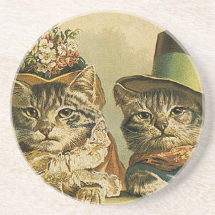 Porta-copos De Arenito Humor Vintage, Gatos de Noiva Vitoriana em Chapéus