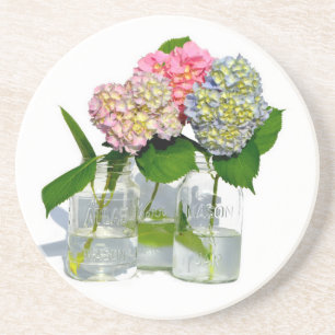 Porta-copos De Arenito Hydrangeas e Mason jar