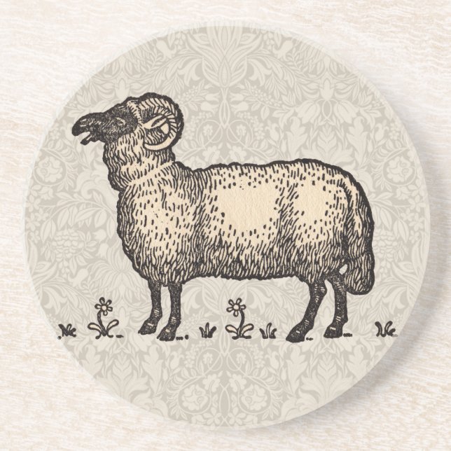 Porta-copos De Arenito Ilustração de Ovelha Vintage: Arte Clássica de Faz (Frente)