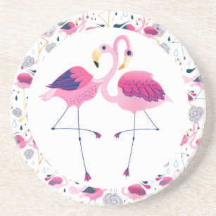 Porta-copos De Arenito Ilustração legal de Flamingos Rosa