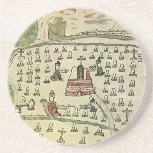 Porta-copos De Arenito Império Asteca de Montezuma, mapa mundial antigo, 
