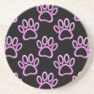 Porta-copos De Arenito Impressão de Paw Neon Dog Rosa