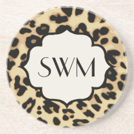 Porta-copos De Arenito Impressão Sassy Leopard Monogramada