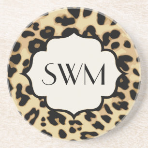 Porta-copos De Arenito Impressão Sassy Leopard Monogramada