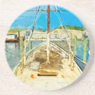 Porta-copos De Arenito Impressionismo de Abstrato de Shrimp Boat em Repar