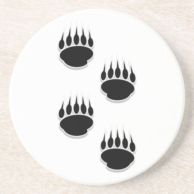 Porta-copos De Arenito Impressões de pata de urso preto (Frente)