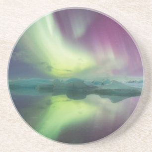 Porta-copos De Arenito Islândia, Jokulsarlon. Luzes Aurora Refletem