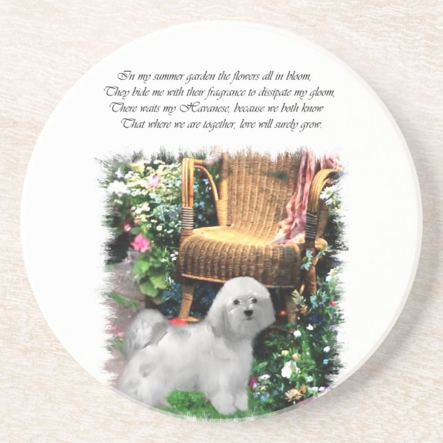 Porta-copos De Arenito Jardim de Verão do Havanês (Frente)