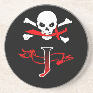 Porta-copos De Arenito Jolly Roger J Monograma Inicial