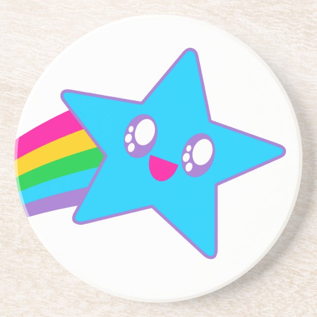 Porta-copos De Arenito Kawaii Rave Neon Estrela Arco-íris (Frente)