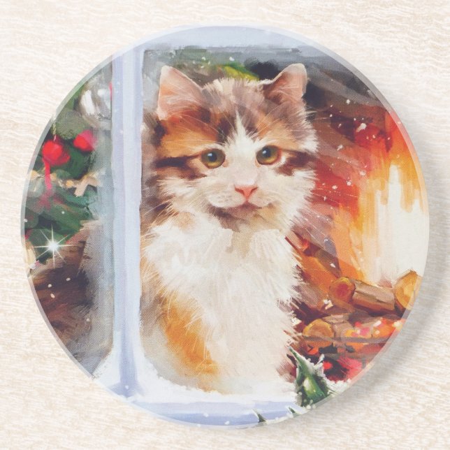 Porta-copos De Arenito Kitten Natal (Frente)