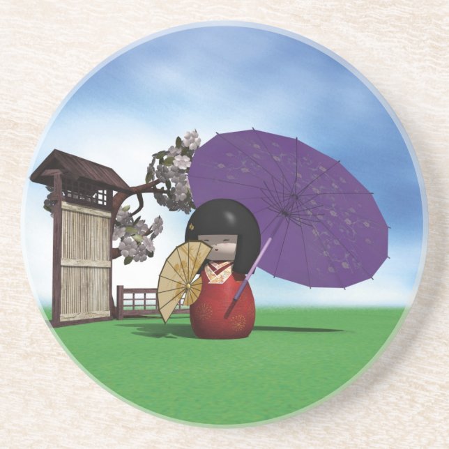 Porta-copos De Arenito Kokeshi Doll (Frente)