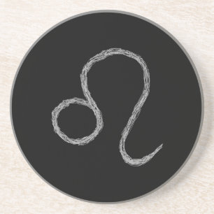 Porta-copos De Arenito Leo. Sinal de Astrologia Zodiac.Preto.