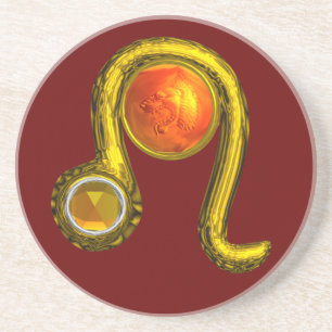 Porta-copos De Arenito LEO ZODIAC BIRTHDAY JEWEL Yellow Topaz, Dourado, v